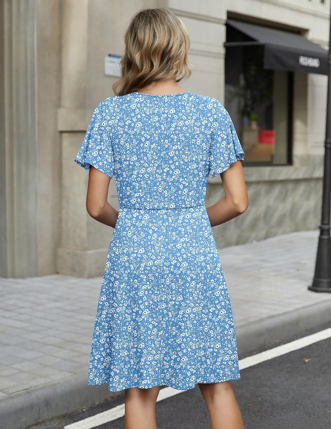 image:imageZeagoo Womens Summer Dresses Wrap V Neck Dress Floral ALine Ruffle Sleeve Casual Sundress with Pockets 202601light Blue