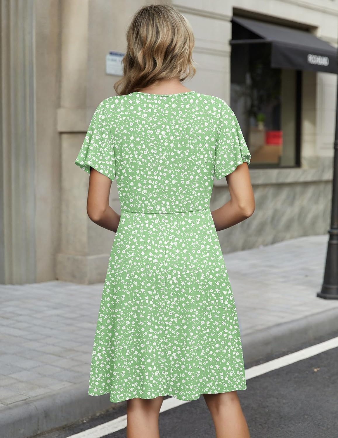 image:imageZeagoo Womens Summer Dresses Wrap V Neck Dress Floral ALine Ruffle Sleeve Casual Sundress with Pockets 202601light Green