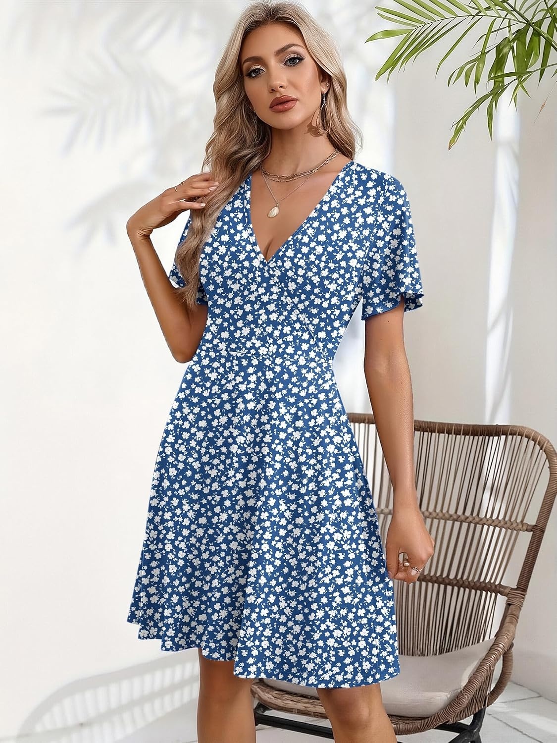 image:imageZeagoo Womens Summer Dresses Wrap V Neck Dress Floral ALine Ruffle Sleeve Casual Sundress with Pockets 202601xh234