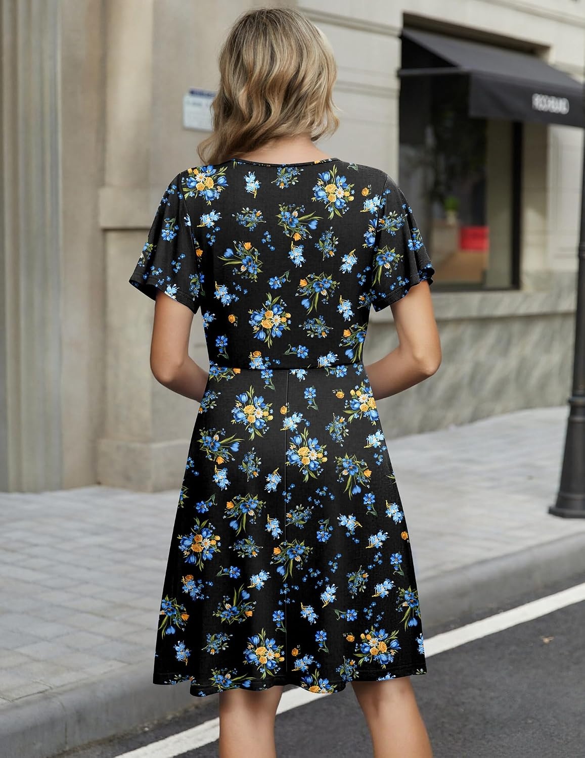 image:imageZeagoo Womens Summer Dresses Wrap V Neck Dress Floral ALine Ruffle Sleeve Casual Sundress with Pockets 2026Black Floral 2