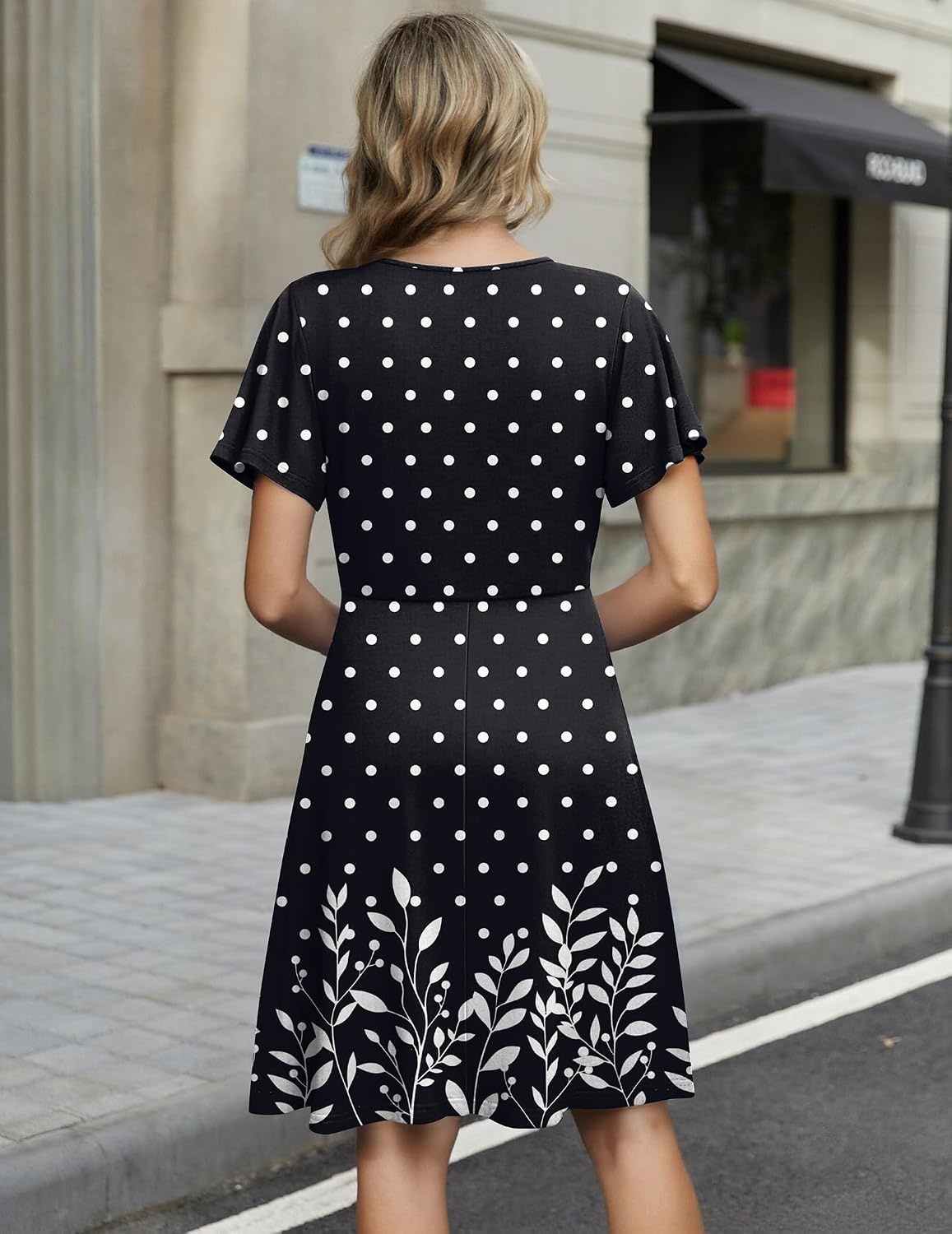image:imageZeagoo Womens Summer Dresses Wrap V Neck Dress Floral ALine Ruffle Sleeve Casual Sundress with Pockets 2026Black Polka Dots