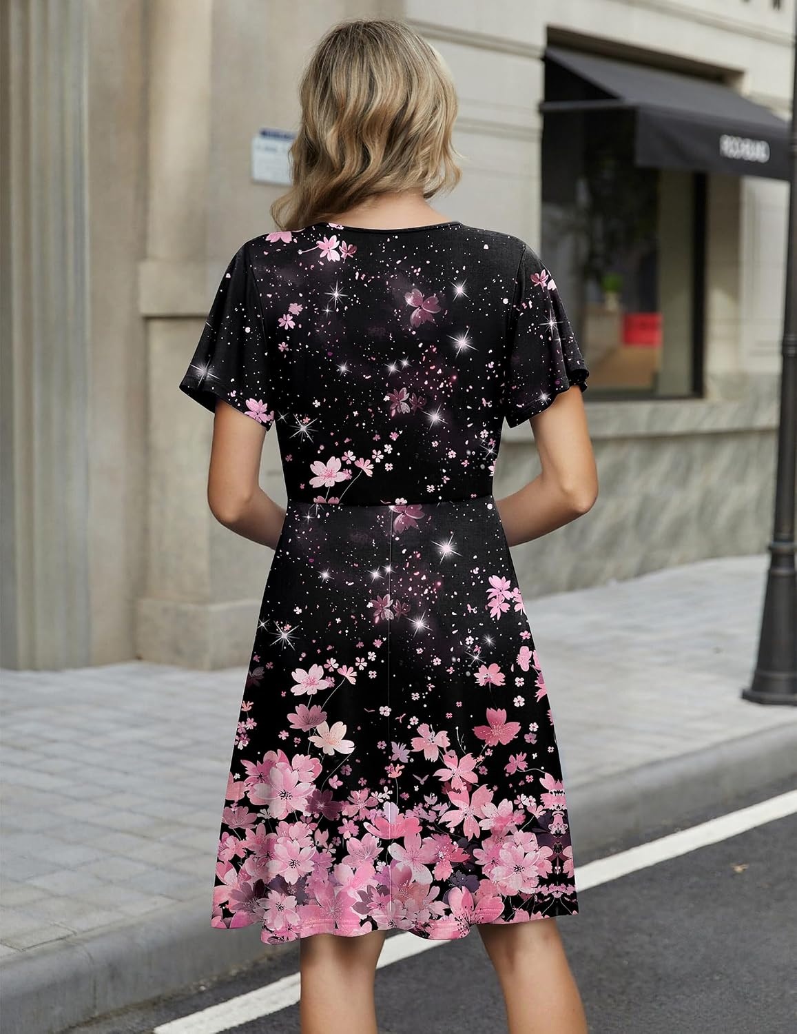 image:imageZeagoo Womens Summer Dresses Wrap V Neck Dress Floral ALine Ruffle Sleeve Casual Sundress with Pockets 2026Blackpink