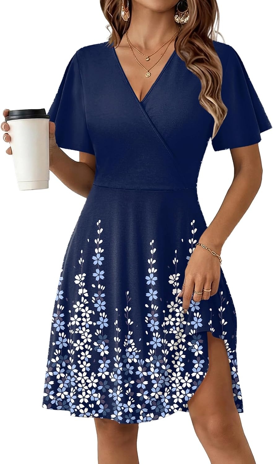 image:imageZeagoo Womens Summer Dresses Wrap V Neck Dress Floral ALine Ruffle Sleeve Casual Sundress with Pockets 2026Blue Floral 1