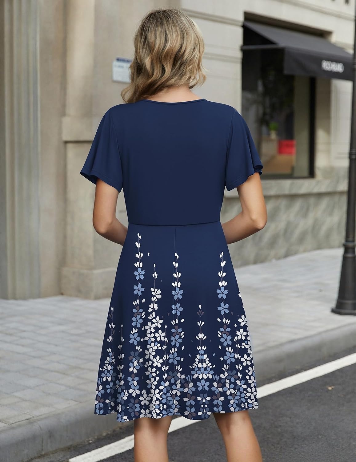 image:imageZeagoo Womens Summer Dresses Wrap V Neck Dress Floral ALine Ruffle Sleeve Casual Sundress with Pockets 2026Blue Floral 1