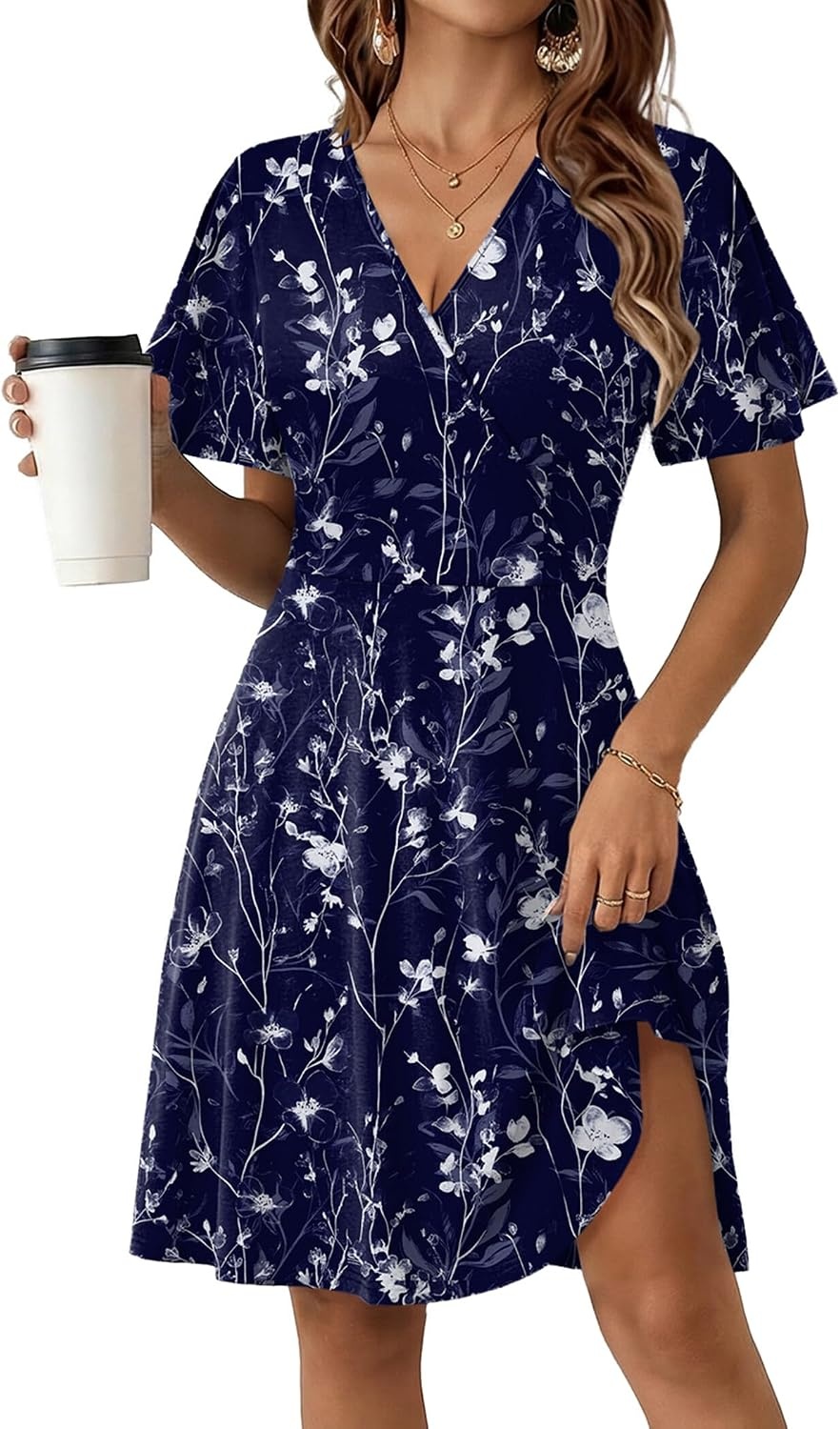 image:imageZeagoo Womens Summer Dresses Wrap V Neck Dress Floral ALine Ruffle Sleeve Casual Sundress with Pockets 2026Blue Floral 2