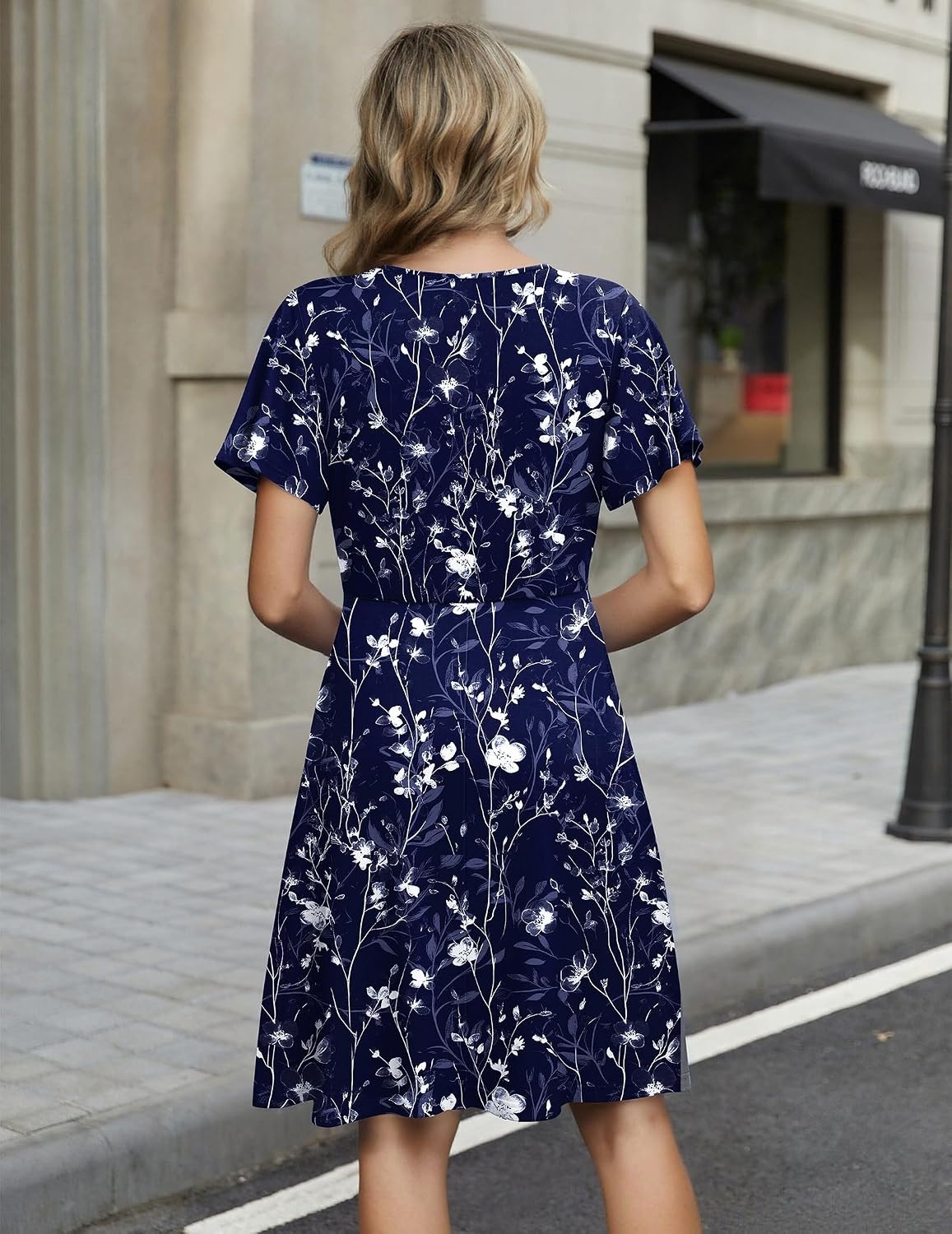 image:imageZeagoo Womens Summer Dresses Wrap V Neck Dress Floral ALine Ruffle Sleeve Casual Sundress with Pockets 2026Blue Floral 2