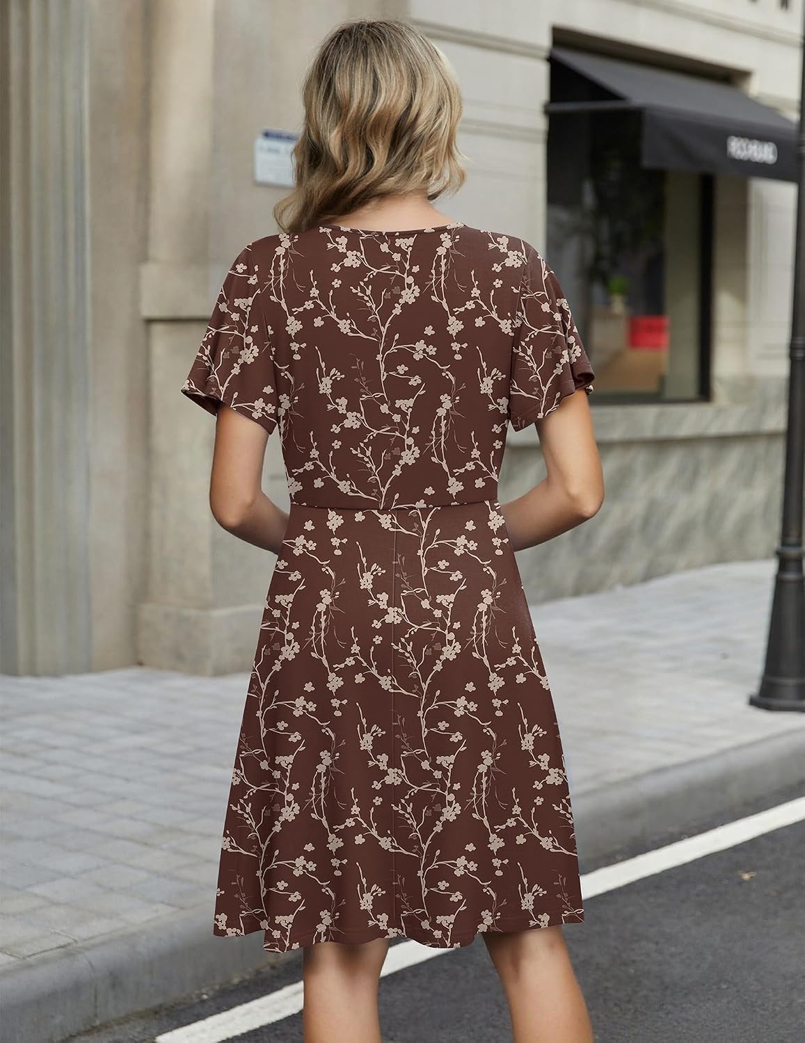 image:imageZeagoo Womens Summer Dresses Wrap V Neck Dress Floral ALine Ruffle Sleeve Casual Sundress with Pockets 2026Brown Floral