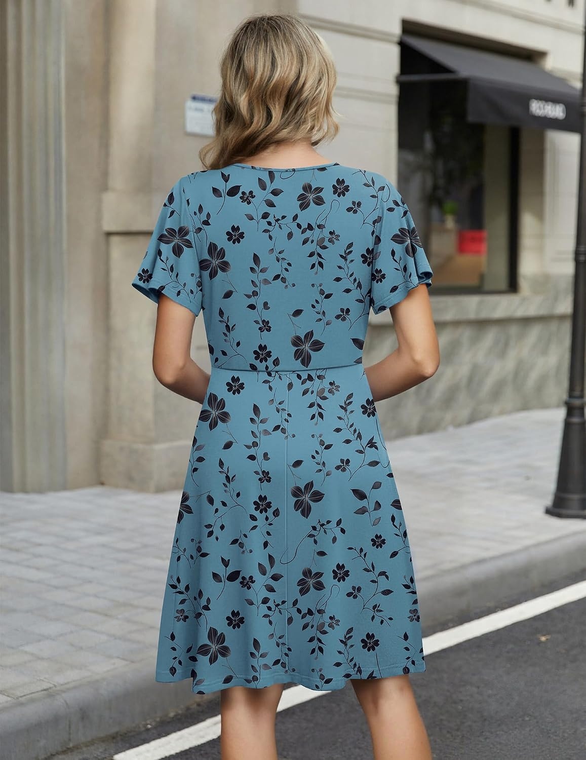 image:imageZeagoo Womens Summer Dresses Wrap V Neck Dress Floral ALine Ruffle Sleeve Casual Sundress with Pockets 2026Green Floral