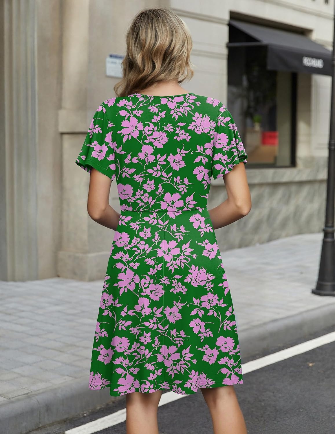 image:imageZeagoo Womens Summer Dresses Wrap V Neck Dress Floral ALine Ruffle Sleeve Casual Sundress with Pockets 2026Greenpink
