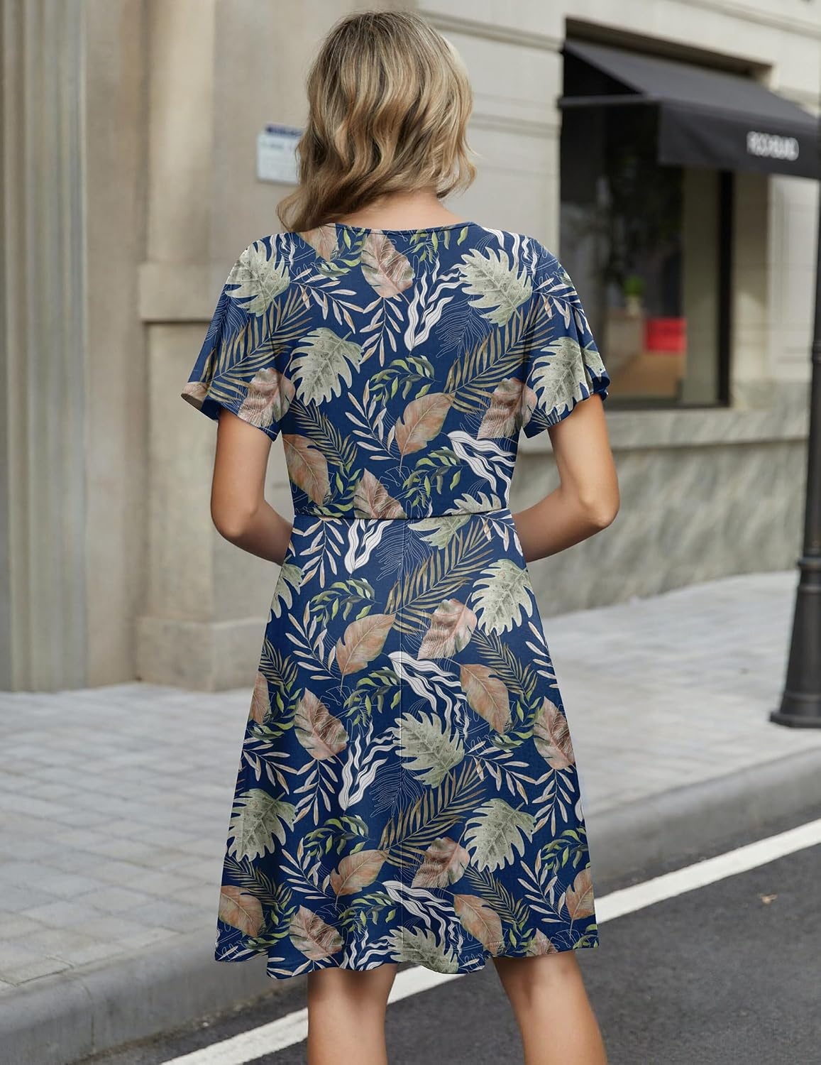 image:imageZeagoo Womens Summer Dresses Wrap V Neck Dress Floral ALine Ruffle Sleeve Casual Sundress with Pockets 2026Leaf Floral