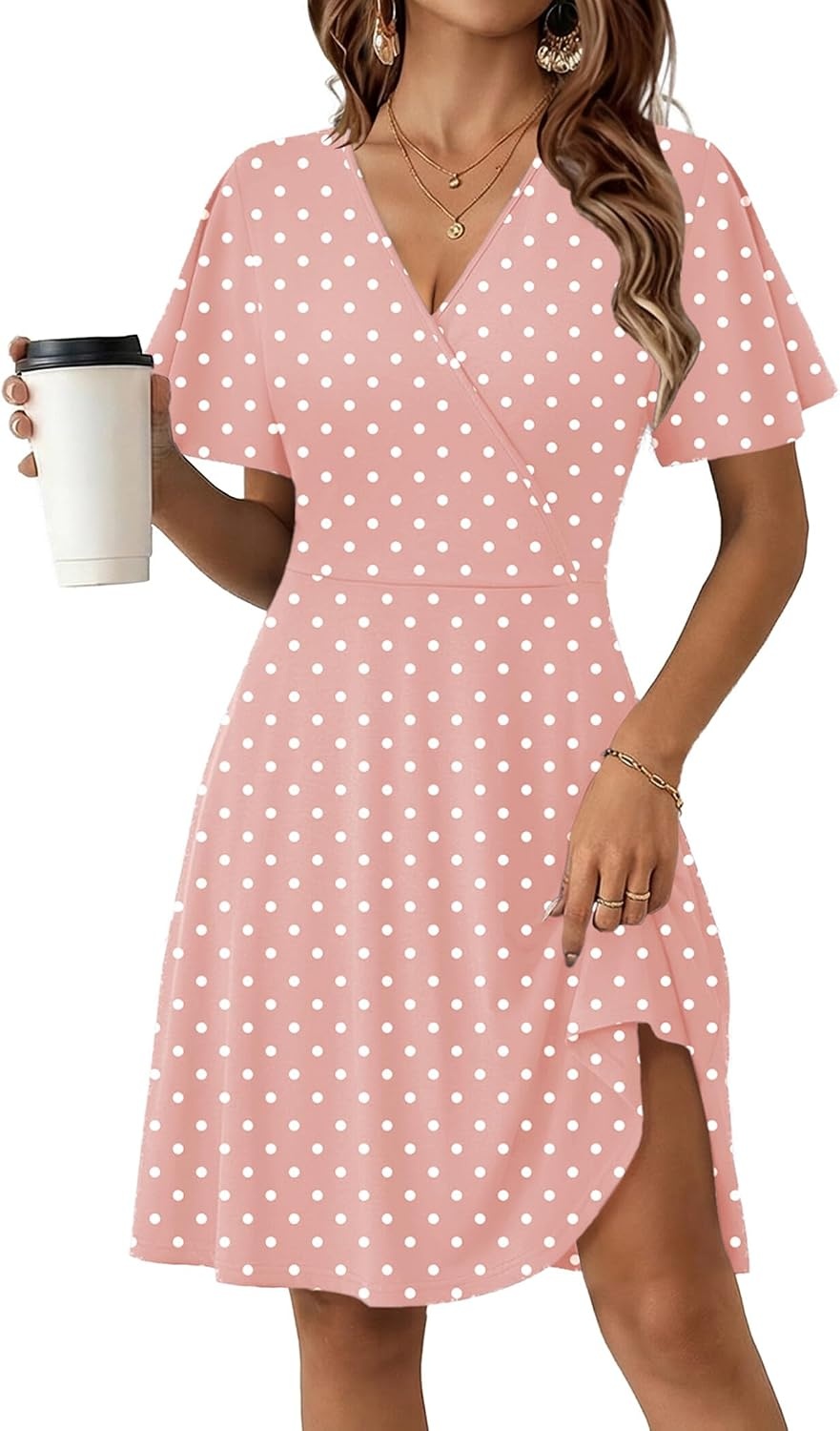 image:imageZeagoo Womens Summer Dresses Wrap V Neck Dress Floral ALine Ruffle Sleeve Casual Sundress with Pockets 2026Pink Floral