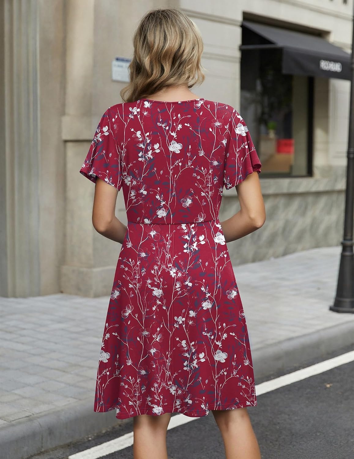image:imageZeagoo Womens Summer Dresses Wrap V Neck Dress Floral ALine Ruffle Sleeve Casual Sundress with Pockets 2026Red Floral 2