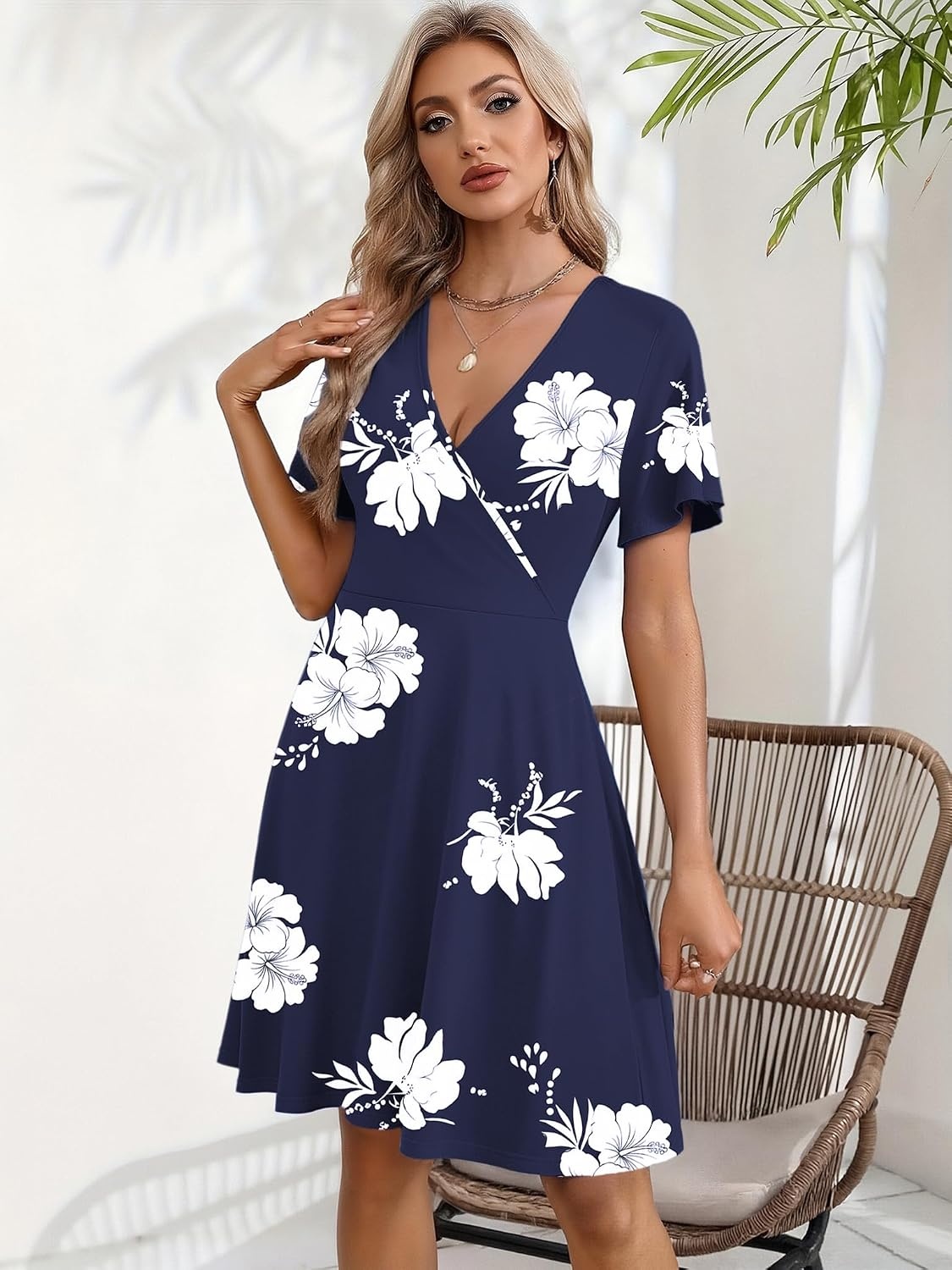 image:imageZeagoo Womens Summer Dresses Wrap V Neck Dress Floral ALine Ruffle Sleeve Casual Sundress with Pockets 2026Sf372