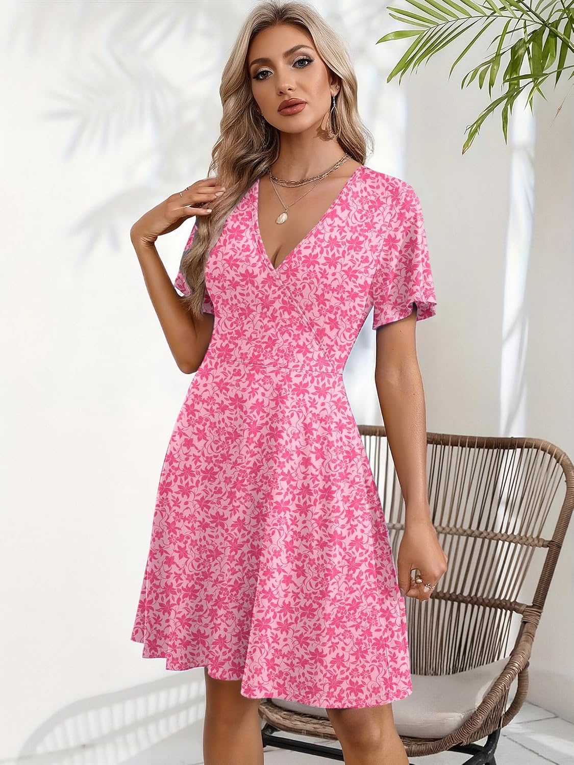image:imageZeagoo Womens Summer Dresses Wrap V Neck Dress Floral ALine Ruffle Sleeve Casual Sundress with Pockets 2026Sf374
