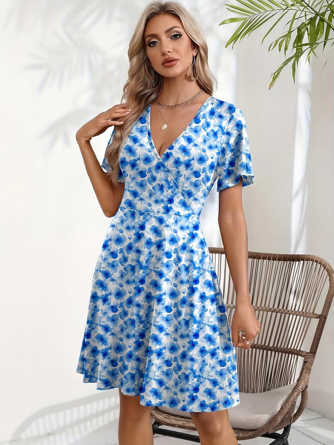 image:imageZeagoo Womens Summer Dresses Wrap V Neck Dress Floral ALine Ruffle Sleeve Casual Sundress with Pockets 2026Wf145