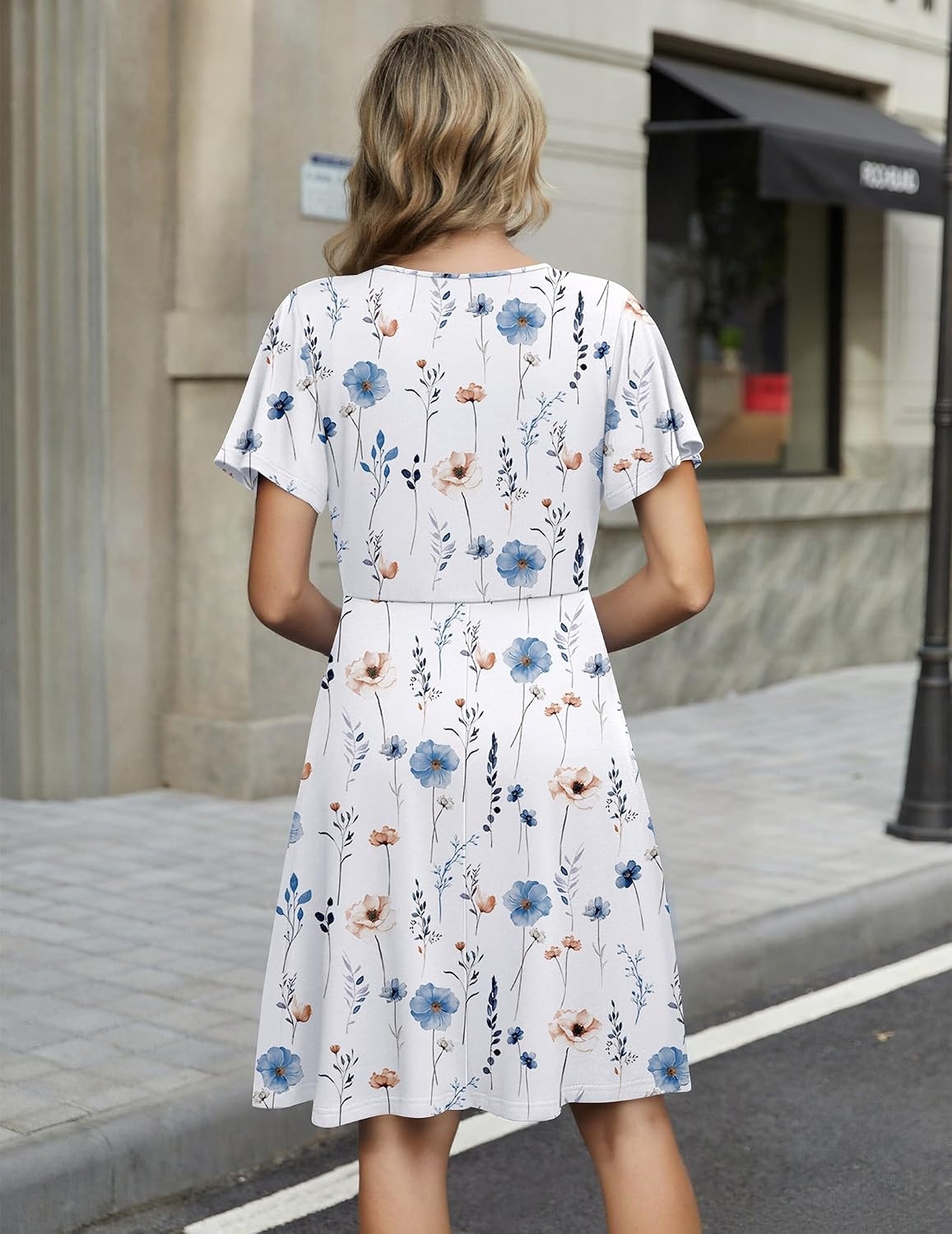 image:imageZeagoo Womens Summer Dresses Wrap V Neck Dress Floral ALine Ruffle Sleeve Casual Sundress with Pockets 2026White Floral