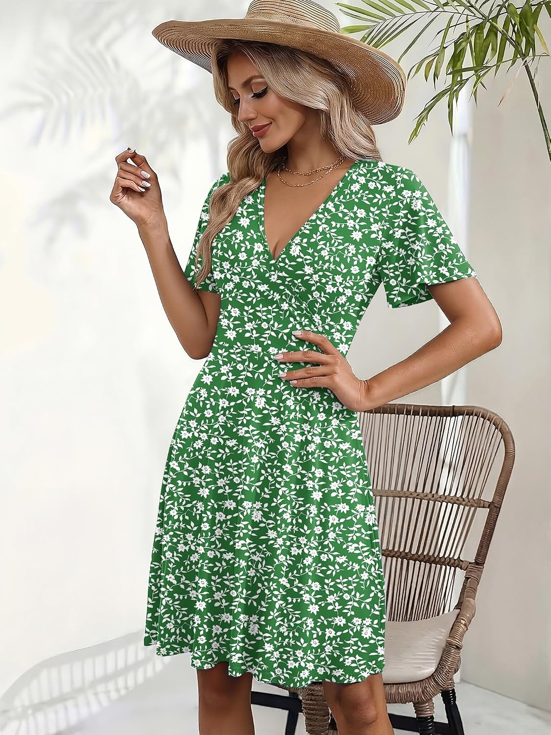 image:imageZeagoo Womens Summer Dresses Wrap V Neck Dress Floral ALine Ruffle Sleeve Casual Sundress with Pockets 2026Xh15
