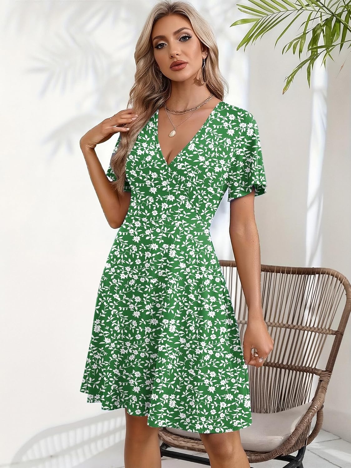 image:imageZeagoo Womens Summer Dresses Wrap V Neck Dress Floral ALine Ruffle Sleeve Casual Sundress with Pockets 2026Xh15