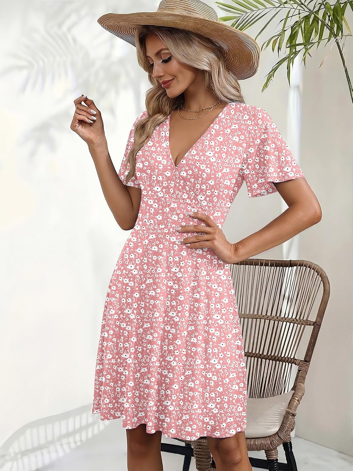 image:imageZeagoo Womens Summer Dresses Wrap V Neck Dress Floral ALine Ruffle Sleeve Casual Sundress with Pockets 2026Xh259