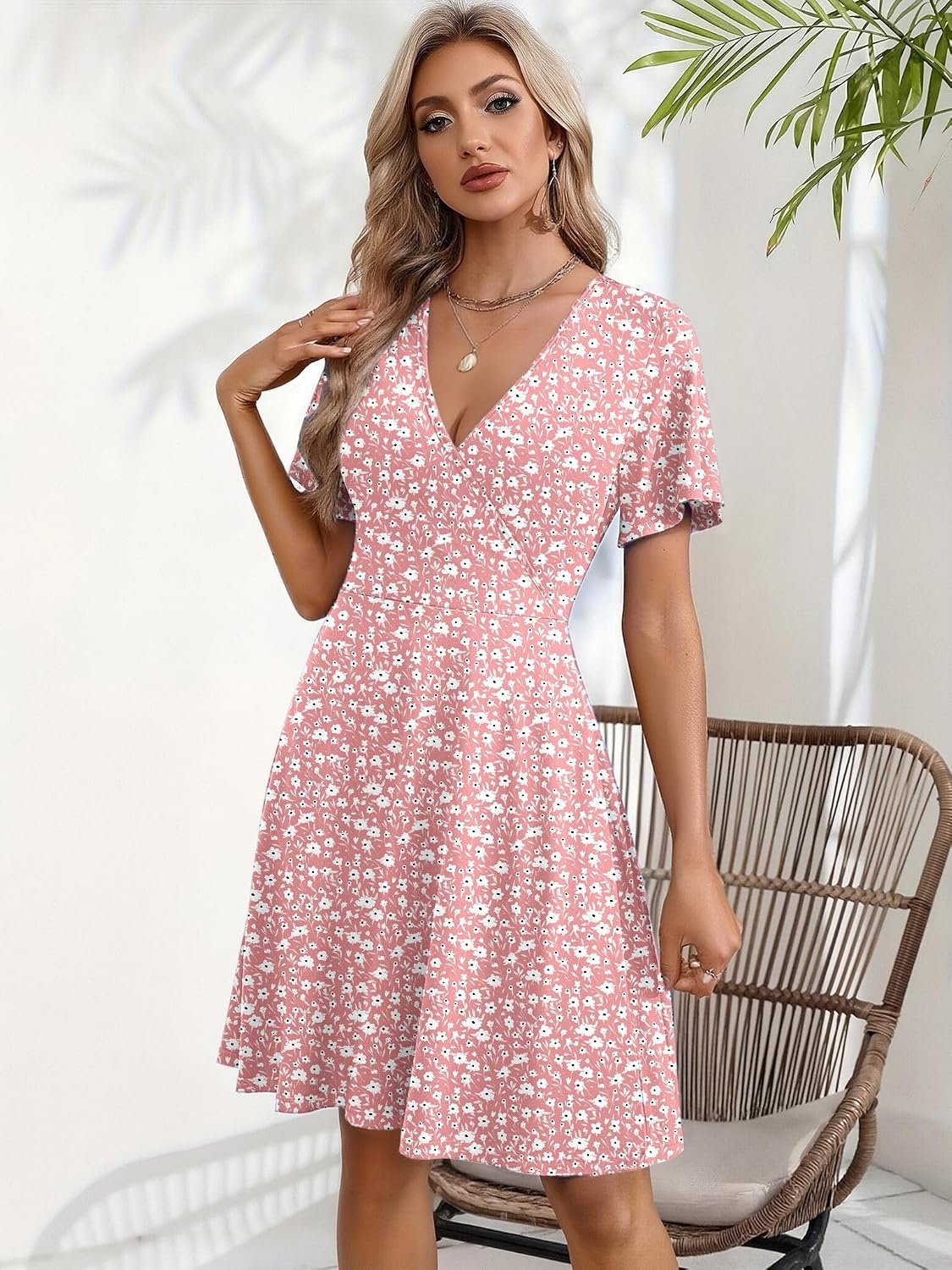 image:imageZeagoo Womens Summer Dresses Wrap V Neck Dress Floral ALine Ruffle Sleeve Casual Sundress with Pockets 2026Xh259