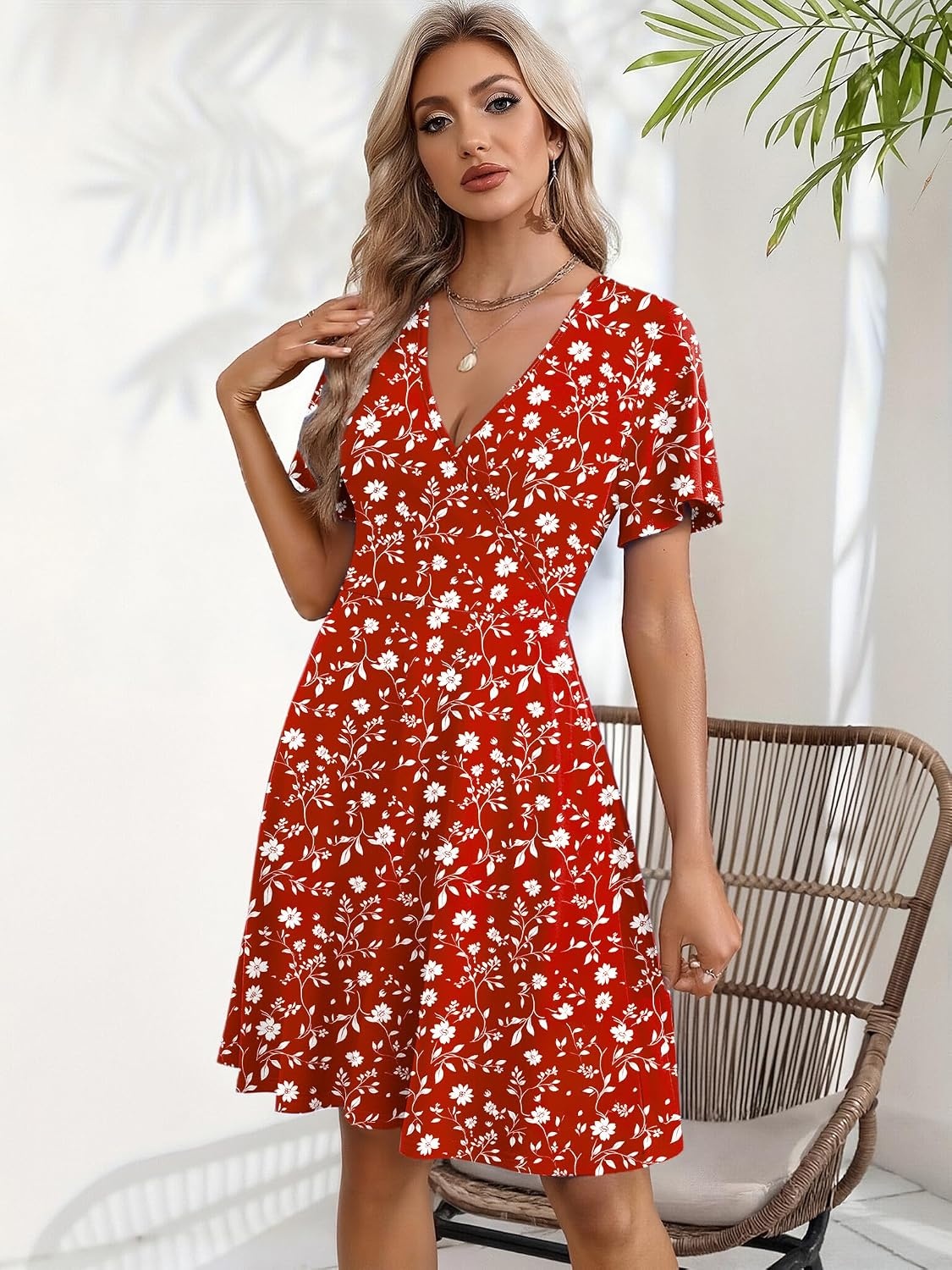 image:imageZeagoo Womens Summer Dresses Wrap V Neck Dress Floral ALine Ruffle Sleeve Casual Sundress with Pockets 2026Xh268
