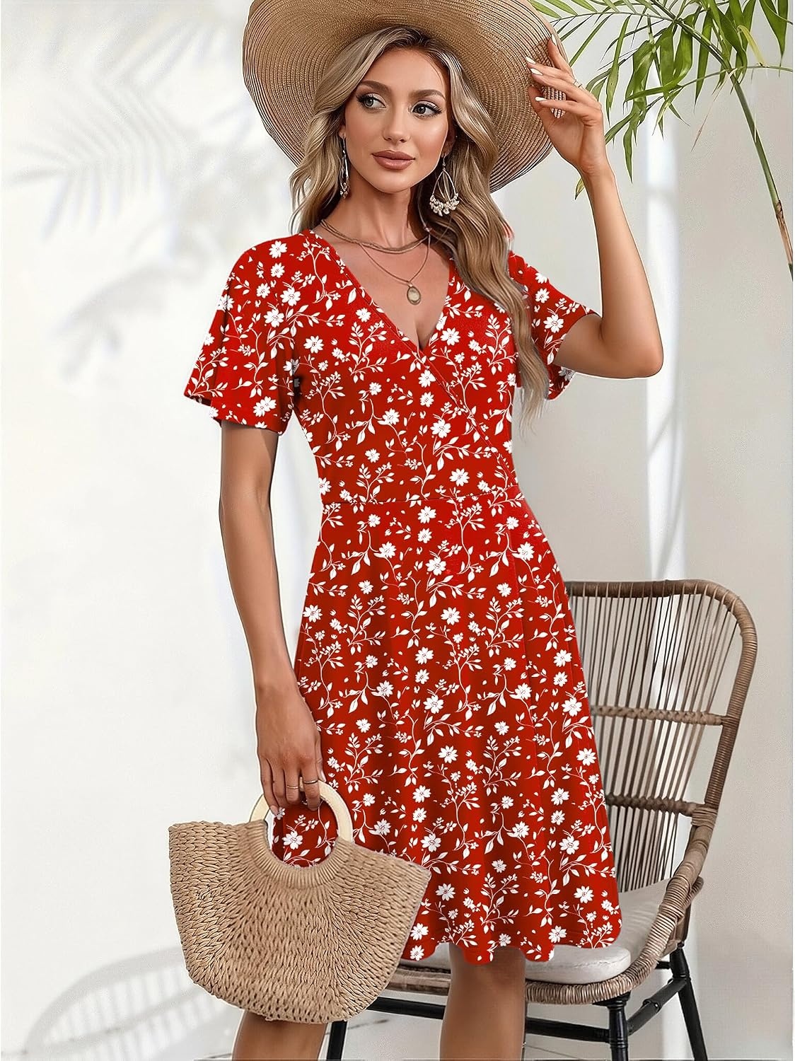 image:imageZeagoo Womens Summer Dresses Wrap V Neck Dress Floral ALine Ruffle Sleeve Casual Sundress with Pockets 2026Xh268