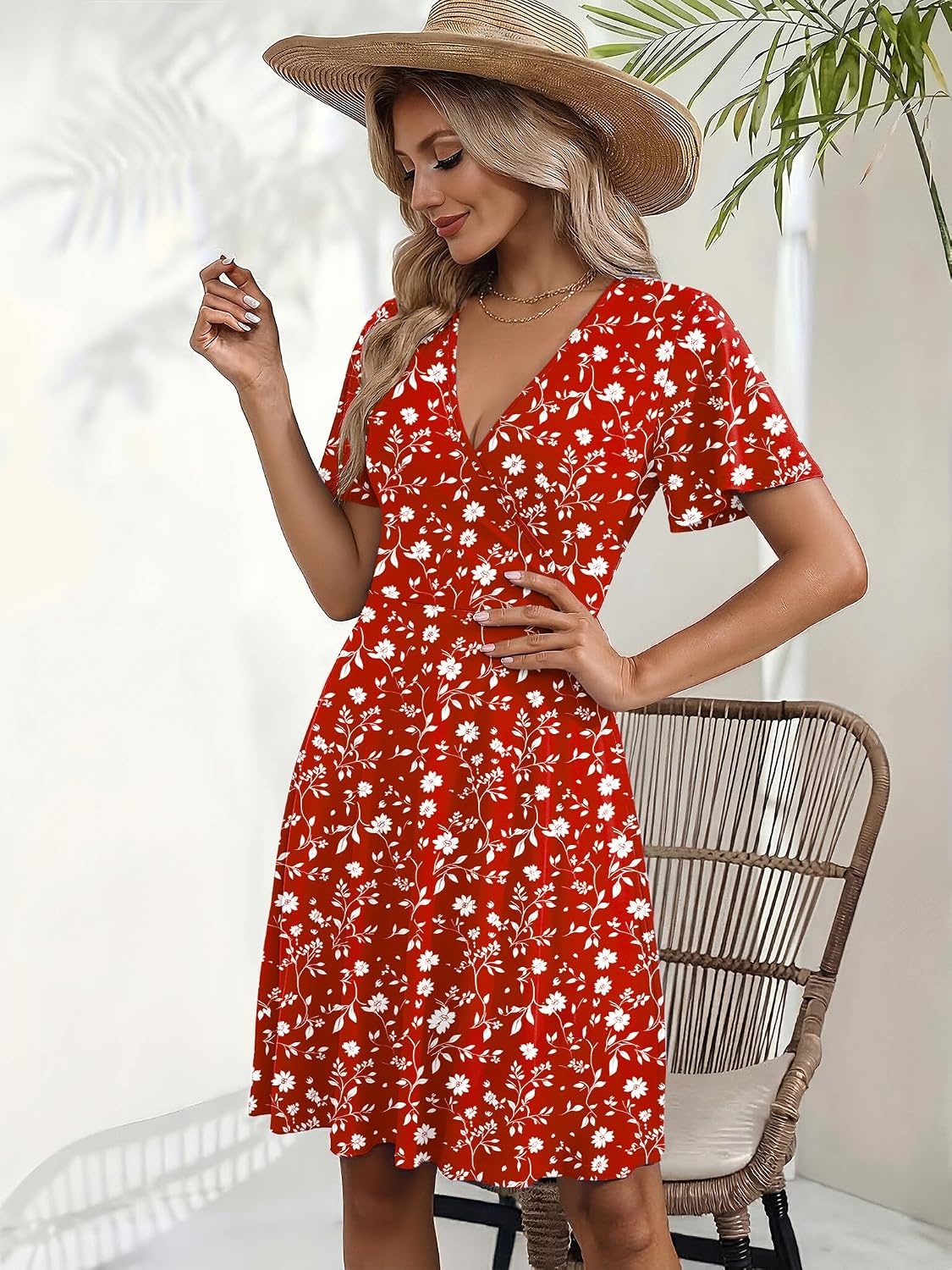 image:imageZeagoo Womens Summer Dresses Wrap V Neck Dress Floral ALine Ruffle Sleeve Casual Sundress with Pockets 2026Xh268