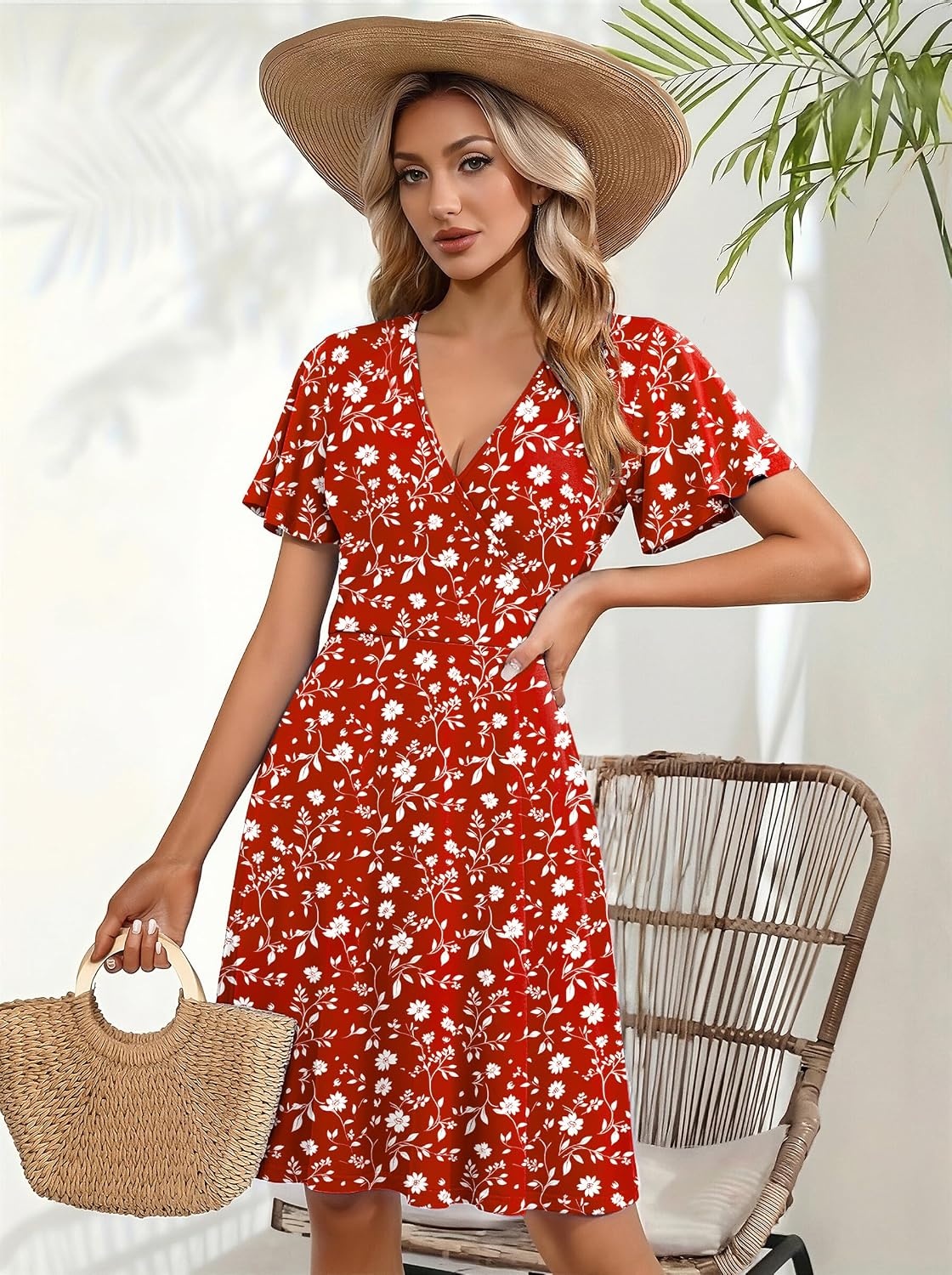 image:imageZeagoo Womens Summer Dresses Wrap V Neck Dress Floral ALine Ruffle Sleeve Casual Sundress with Pockets 2026Xh268