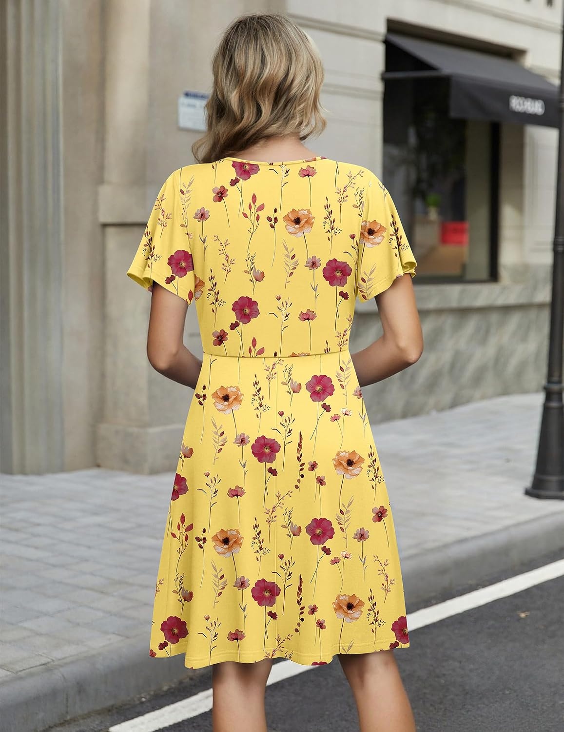 image:imageZeagoo Womens Summer Dresses Wrap V Neck Dress Floral ALine Ruffle Sleeve Casual Sundress with Pockets 2026Yellow Floral 1