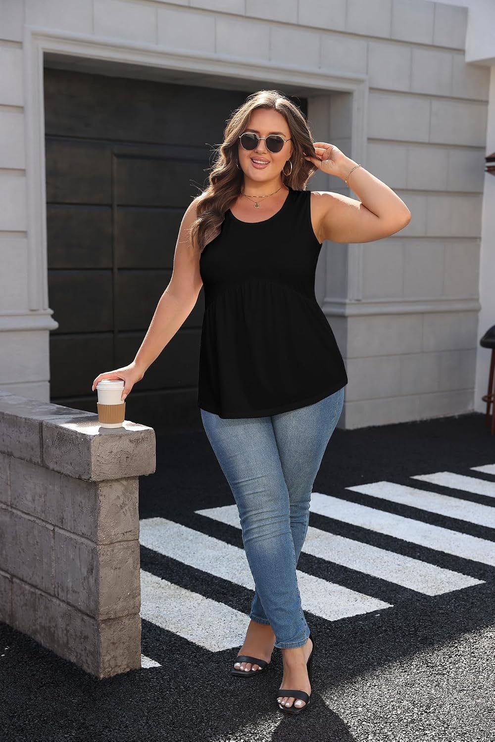 image:imageZeagoo Womens Summer Sleeveless Tank Tops Crew Neck Babydoll Casual TopsA Black