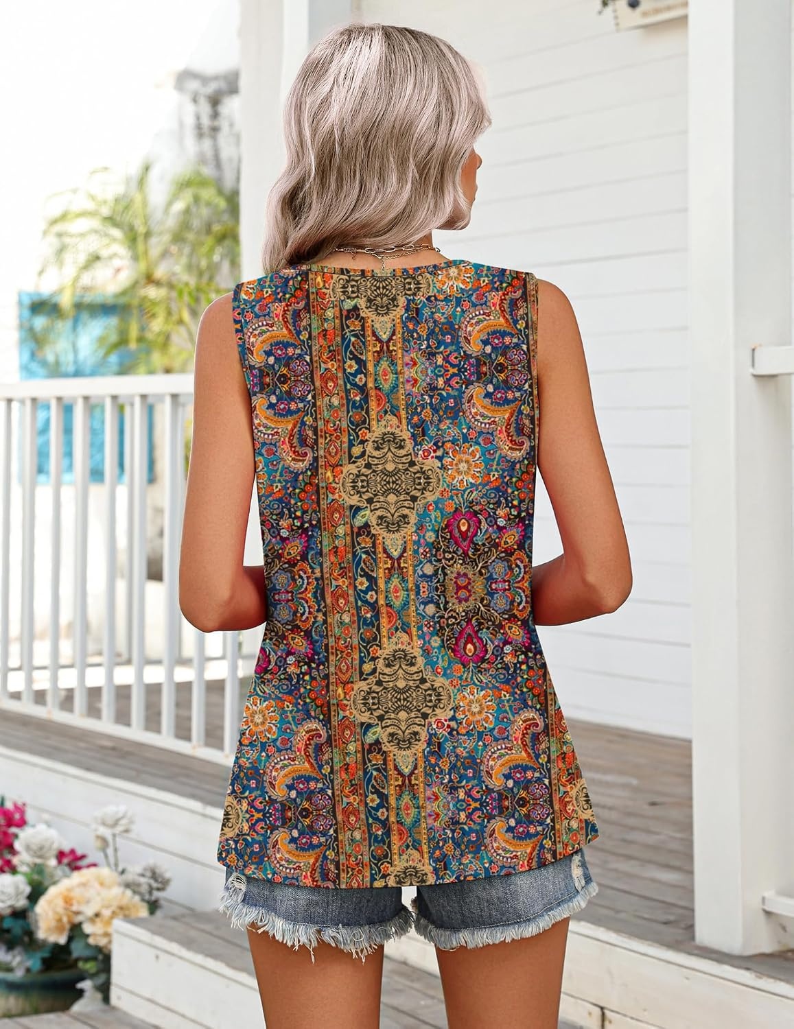 image:imageZeagoo Womens Summer Sleeveless Tank Tops Crew Neck Babydoll Casual TopsAa Paisley Floral Print
