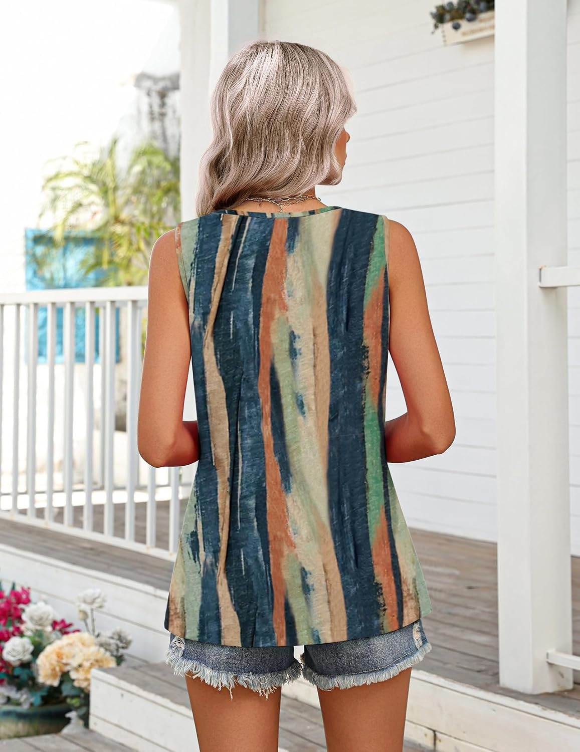 image:imageZeagoo Womens Summer Sleeveless Tank Tops Crew Neck Babydoll Casual TopsBrushstroke Stripe