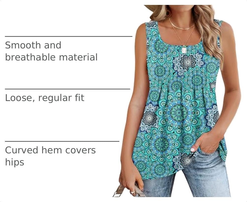 image:imageZeagoo Womens Summer Tank Tops Pleated Square Neck Flowy Tunic TopMz858