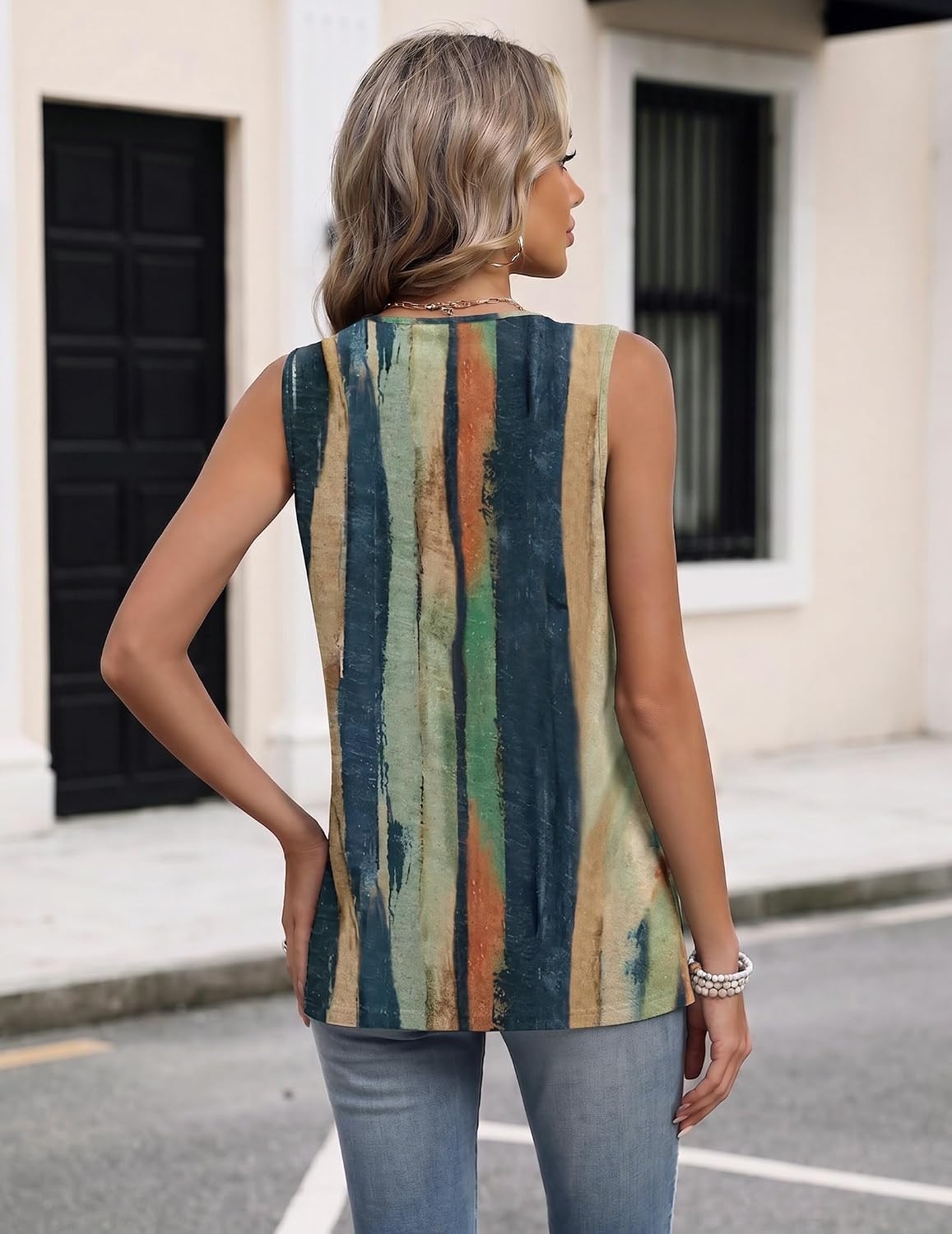 image:imageZeagoo Womens Tank Tops 2026 Sleeveless Pleated V Neck Loose Fit Summer Clothes Flowy Boho ShirtsFloral Cx289