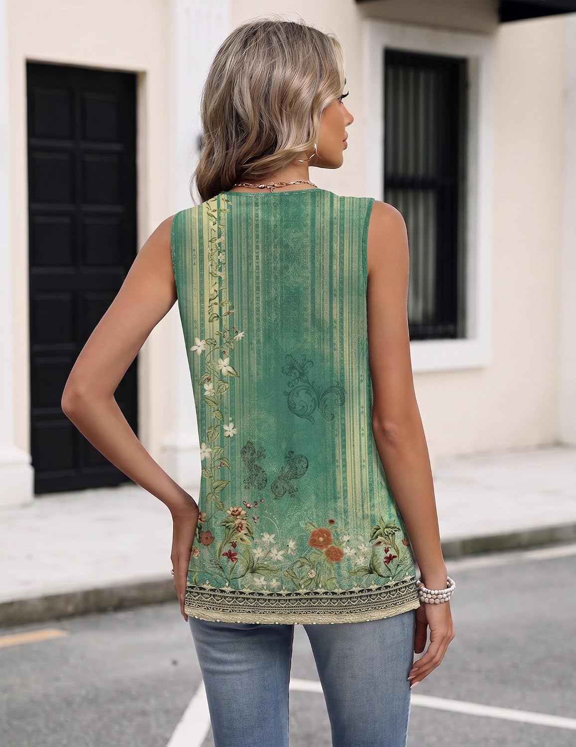 image:imageZeagoo Womens Tank Tops 2026 Sleeveless Pleated V Neck Loose Fit Summer Clothes Flowy Boho ShirtsFloral Mz839