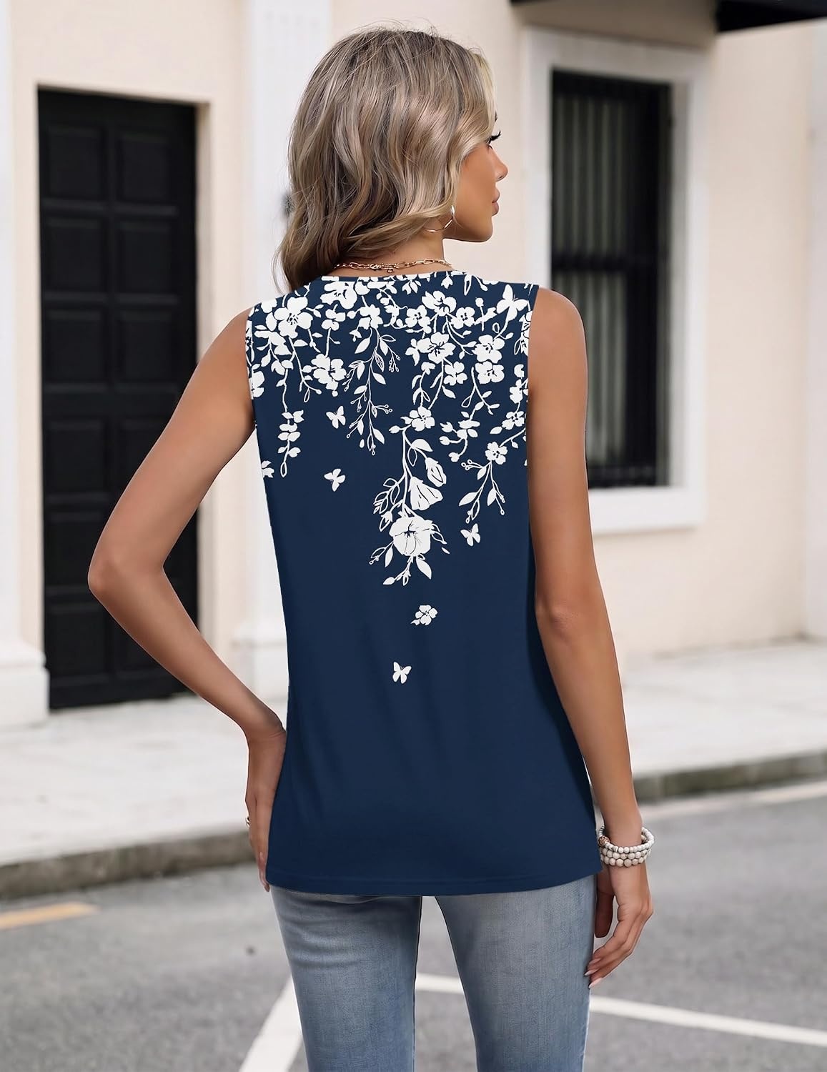 image:imageZeagoo Womens Tank Tops 2026 Sleeveless Pleated V Neck Loose Fit Summer Clothes Flowy Boho ShirtsFloral Sf103