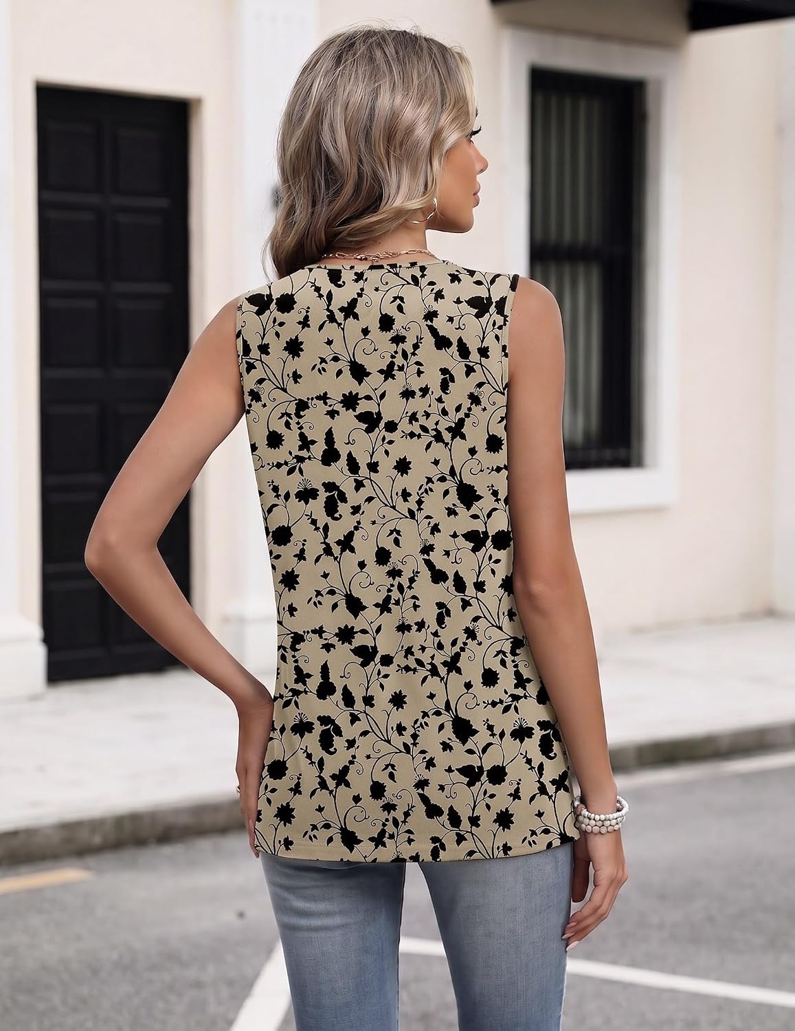 image:imageZeagoo Womens Tank Tops 2026 Sleeveless Pleated V Neck Loose Fit Summer Clothes Flowy Boho ShirtsFloral Sf154