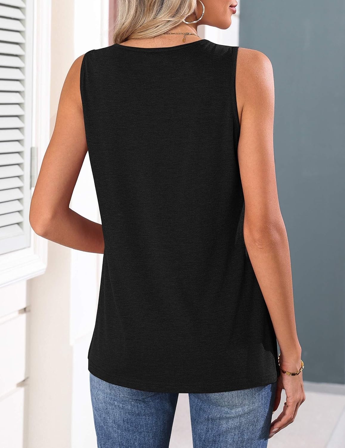 image:imageZeagoo Womens Tank Tops 2026 Summer Pleated Scoop Neck Sleeveless Lace Crochet Boho Tops Dressy Casual Loose Fit BlousesBlack
