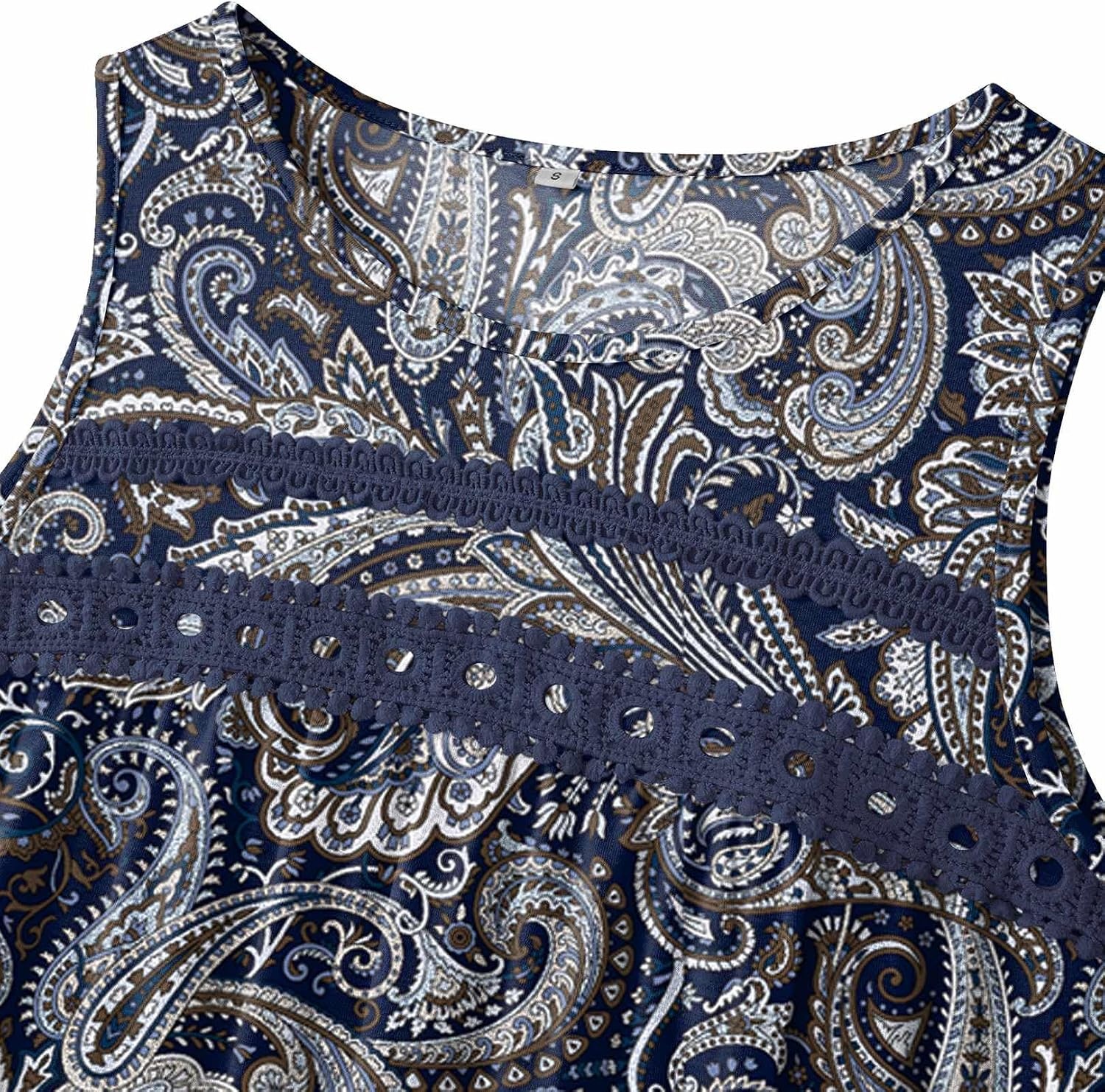 image:imageZeagoo Womens Tank Tops 2026 Summer Pleated Scoop Neck Sleeveless Lace Crochet Boho Tops Dressy Casual Loose Fit BlousesBlack Boho Print