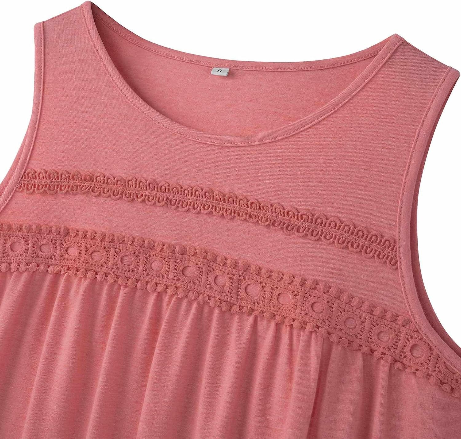 image:imageZeagoo Womens Tank Tops 2026 Summer Pleated Scoop Neck Sleeveless Lace Crochet Boho Tops Dressy Casual Loose Fit BlousesCoral