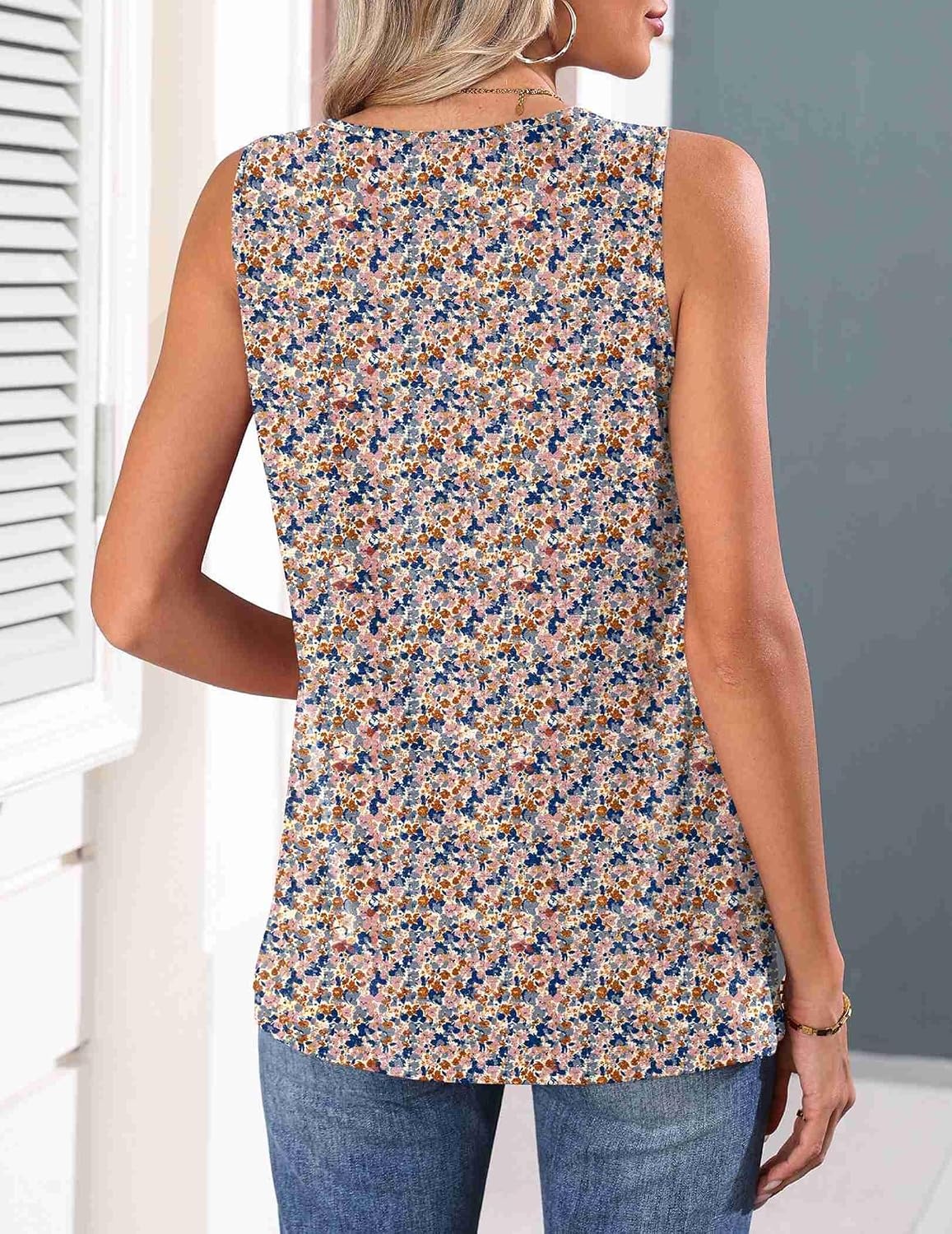image:imageZeagoo Womens Tank Tops 2026 Summer Pleated Scoop Neck Sleeveless Lace Crochet Boho Tops Dressy Casual Loose Fit BlousesFloral Pink