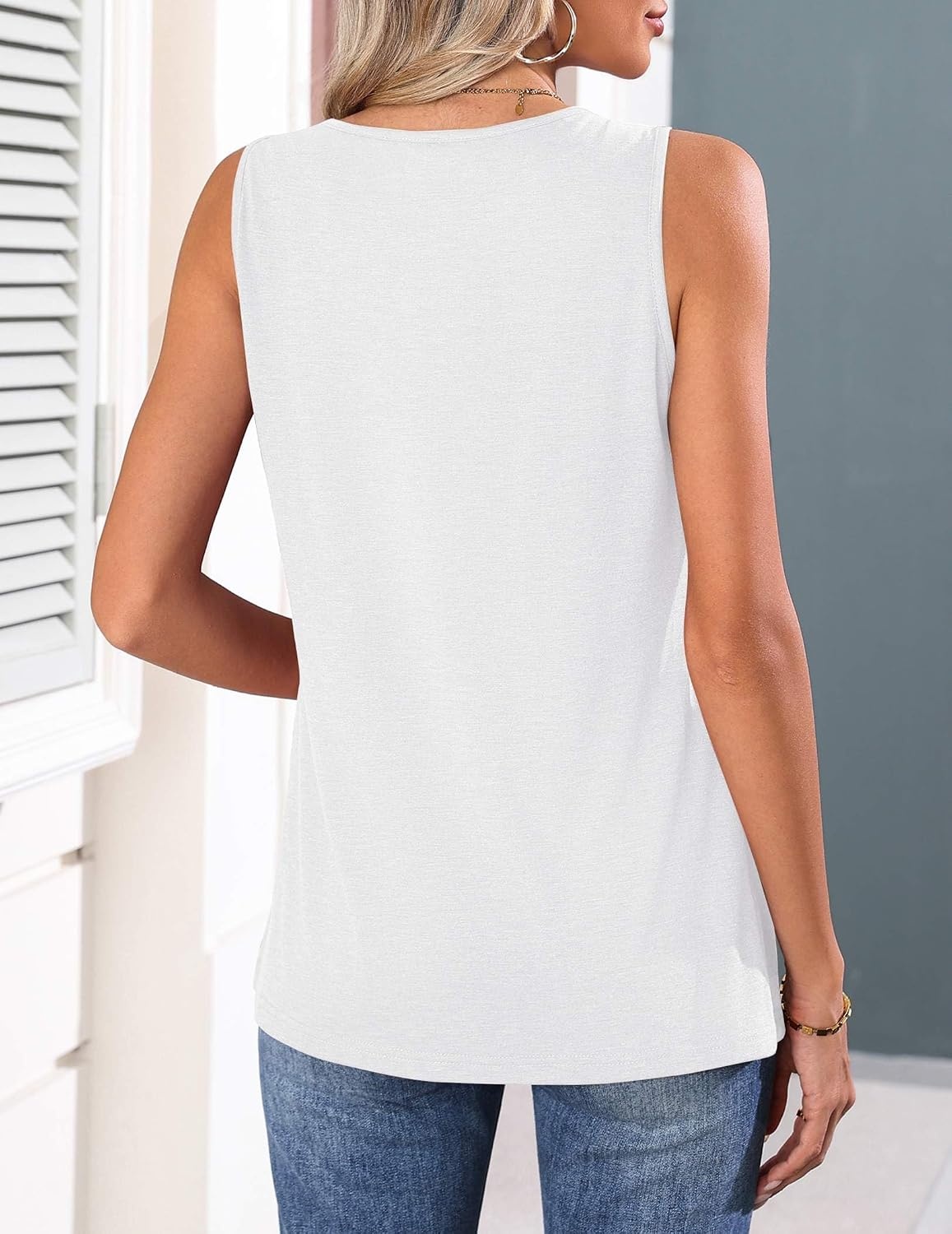 image:imageZeagoo Womens Tank Tops 2026 Summer Pleated Scoop Neck Sleeveless Lace Crochet Boho Tops Dressy Casual Loose Fit BlousesWhite