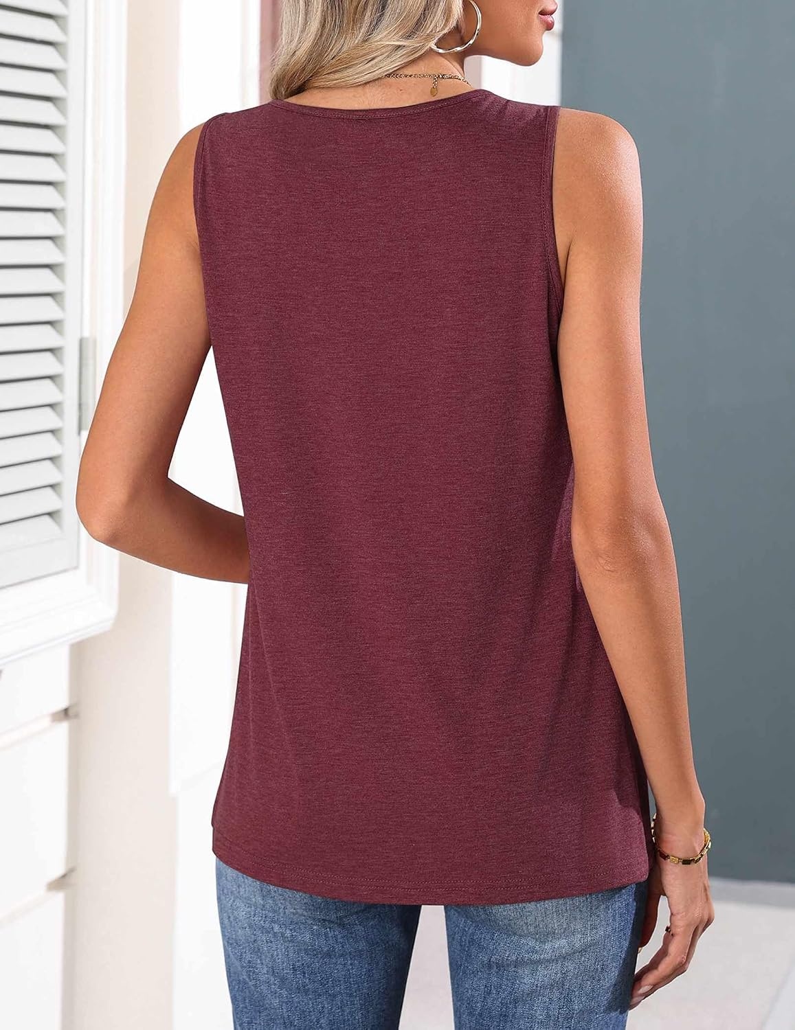 image:imageZeagoo Womens Tank Tops 2026 Summer Pleated Scoop Neck Sleeveless Lace Crochet Boho Tops Dressy Casual Loose Fit BlousesWine Red