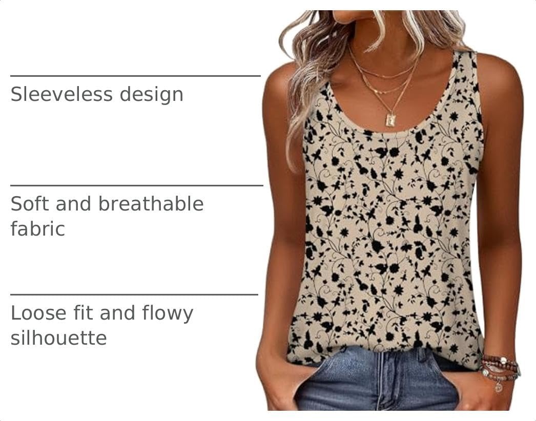image:imageZeagoo Womens Tank Tops Flowy Loose Fit Scoop Neck Casual Summer Tops Curvy HemBlack Flower