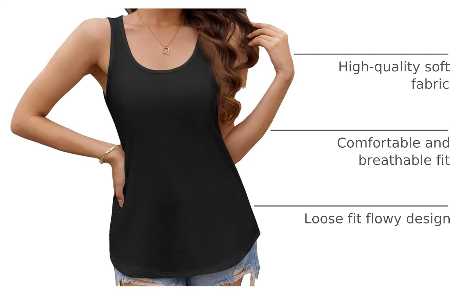 image:imageZeagoo Womens Tank Tops Flowy Loose Fit Scoop Neck Casual Summer Tops Curvy HemBlackblue