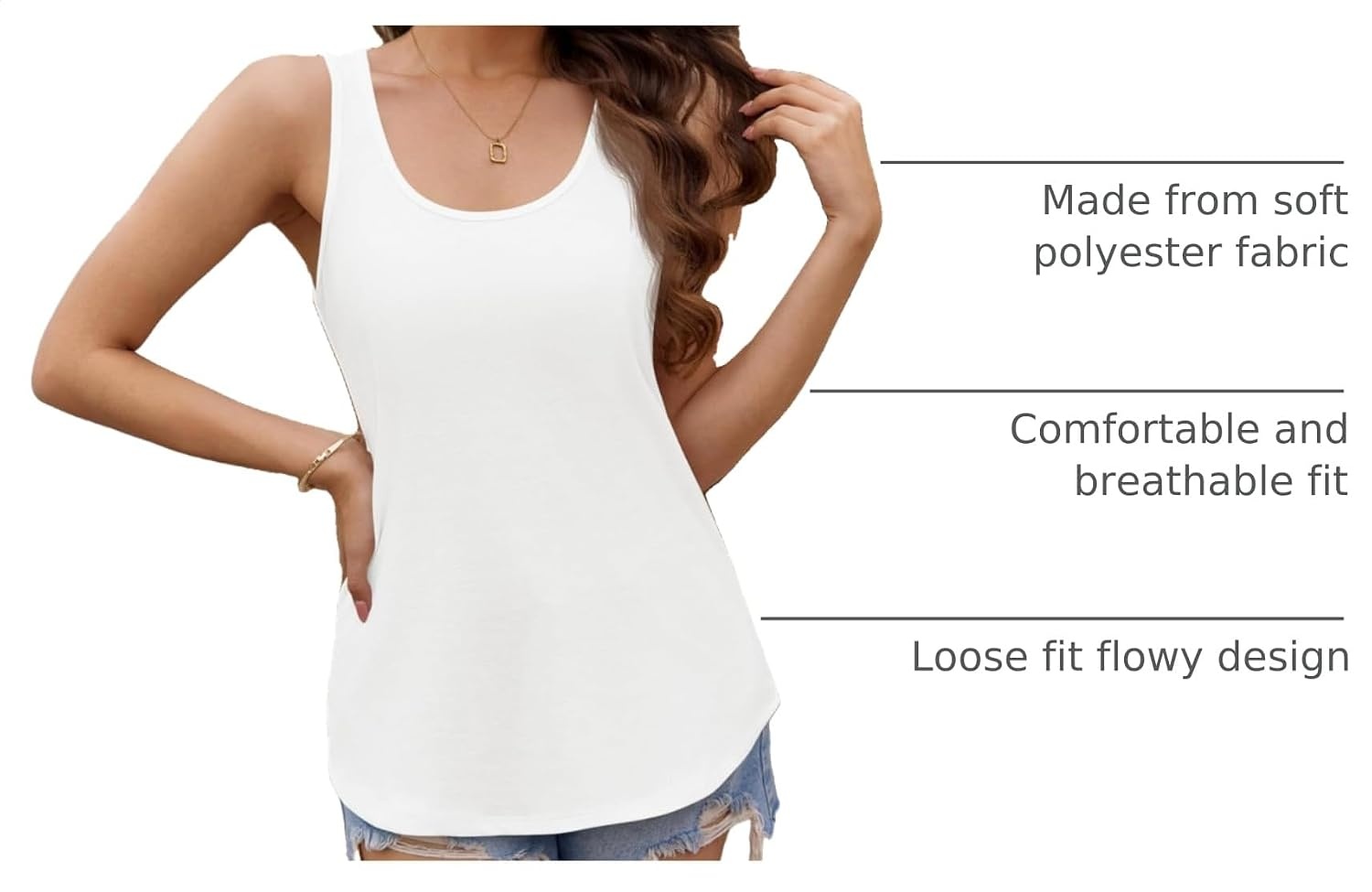 image:imageZeagoo Womens Tank Tops Flowy Loose Fit Scoop Neck Casual Summer Tops Curvy HemBlackwhite