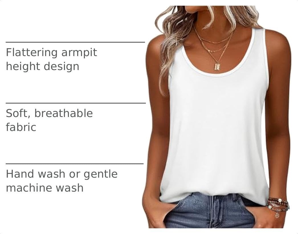 image:imageZeagoo Womens Tank Tops Flowy Loose Fit Scoop Neck Casual Summer Tops Curvy HemWhite