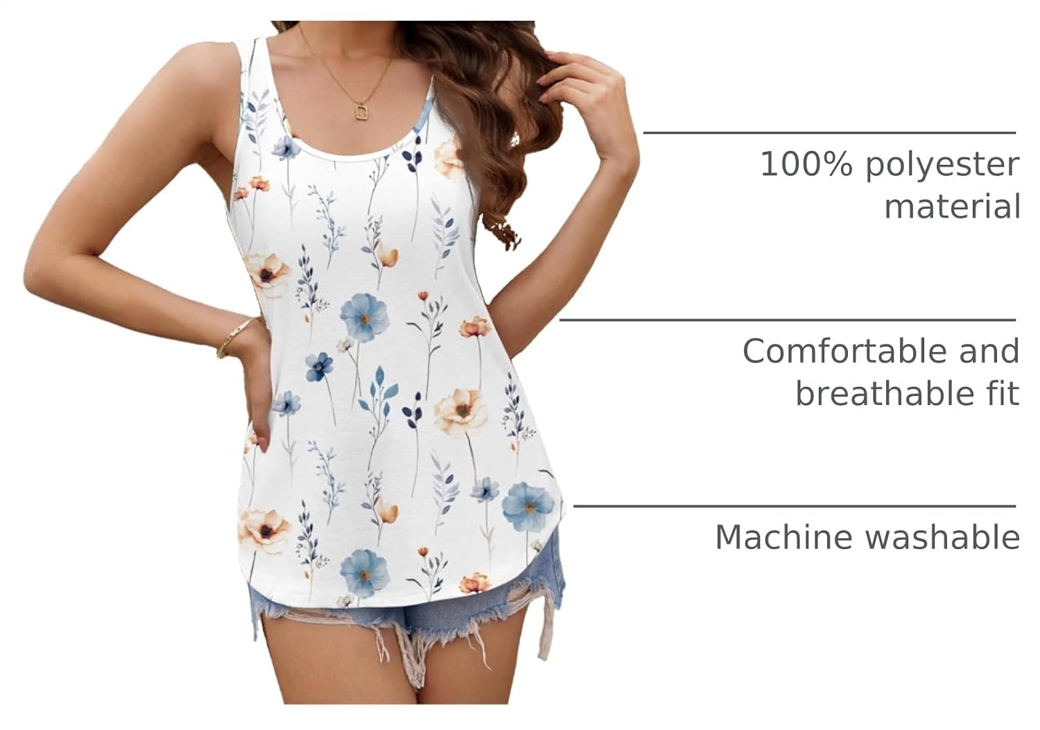 image:imageZeagoo Womens Tank Tops Flowy Loose Fit Scoop Neck Casual Summer Tops Curvy HemWhite Floral