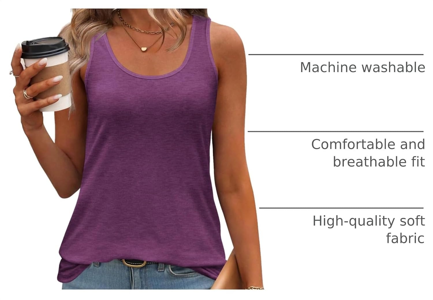 image:imageZeagoo Womens Tank Tops Flowy Loose Fit Scoop Neck Casual Summer Tops Curvy HemWine