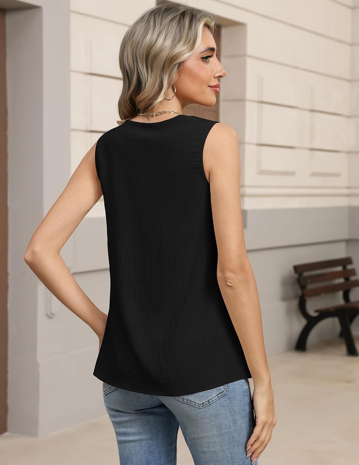 image:imageZeagoo Womens Tank Tops Pleated V Neck Business Casual Sleeveless Shirts Trendy Dressy Textured Summer Work BlouseBlack